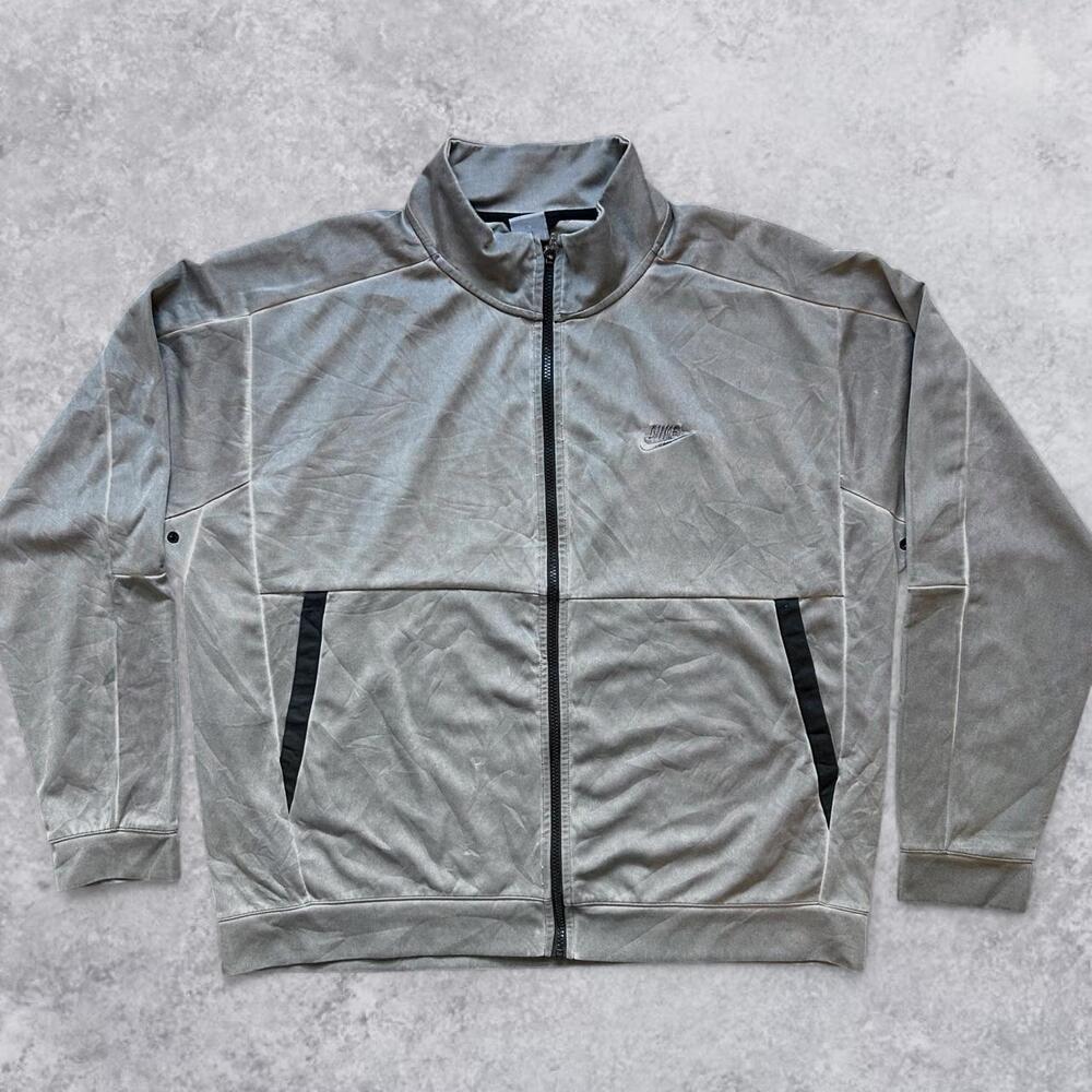 Nike Gray Track Jacket Zip Up Athletic Collared Jacket Logo Distressed - XL